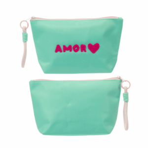 Necessaire c/ Alça Letra Plush Turquesa AMOR 15x25x7cm - FLORIE - UND