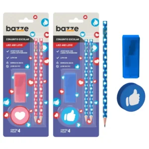 Kit Escolar 4 Peças Like And Love - TRIS BAZZE - BLISTER
