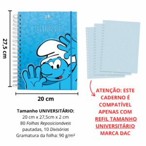 Caderno Smart Universitário 10 Divisórias Smurfs 80 fls - DAC