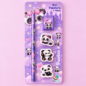 Kit Escolar Panda/Unicórnio 5 Peças - IMPORTADO - BLISTER