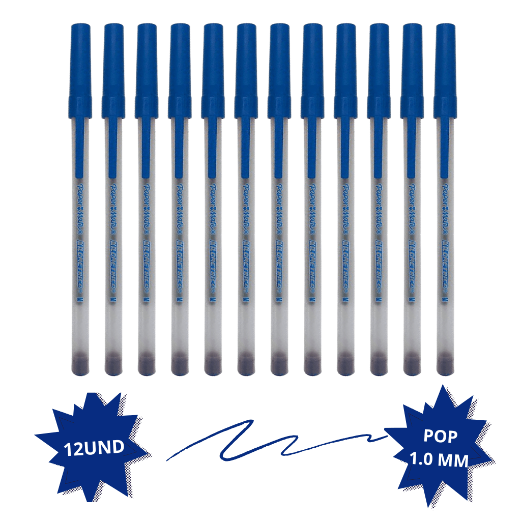 Caneta Kilométrica Pop 1.0 mm AZUL - PAPER MATE - 12 UND