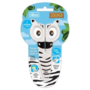 Tesoura Escolar Plástica 120mm Zoo Zebra Tilibra