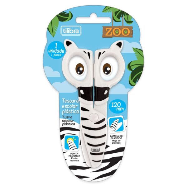 Tesoura Escolar Plástica 120mm Zoo Zebra Tilibra