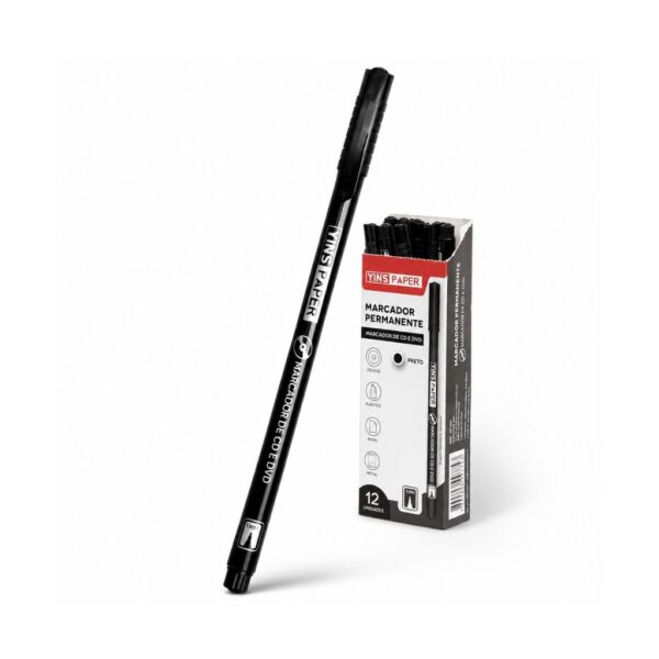 Caneta Marcador Permanente Slim Preto - YINS PAPER - CX 12 UND