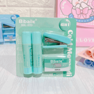 KIT Office Slin 4 Peças - Mini Grampeador + Grampo + Cola Bastão - IMPORTADO - BLISTER