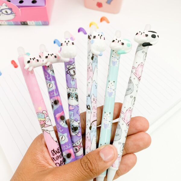 Caneta Clic Apagável Gatinho Meow - PACOTE 4 UND