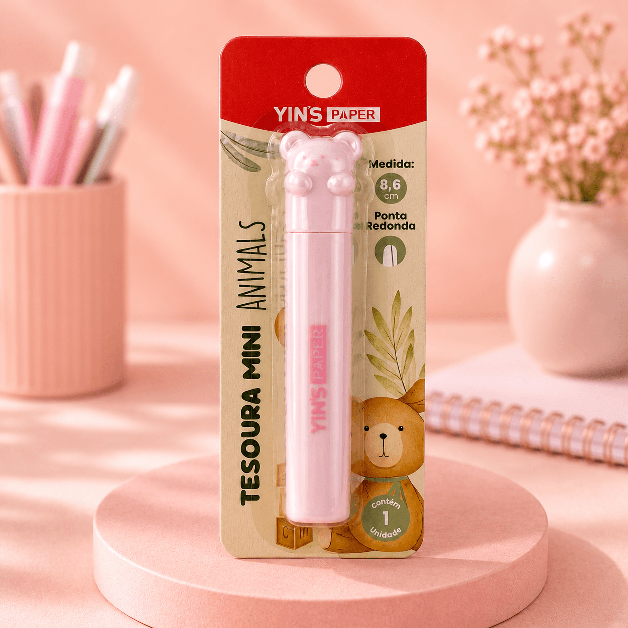 Tesoura Mini Ursinhos 8,6 cm c/ Capa - YINS PAPER - UND
