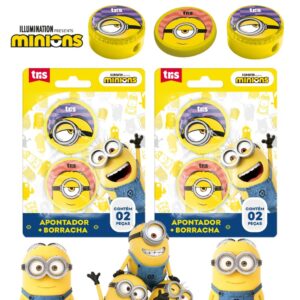 Kit Apontador Depósito + Borracha Minions TRIS - Blister 2 Peças