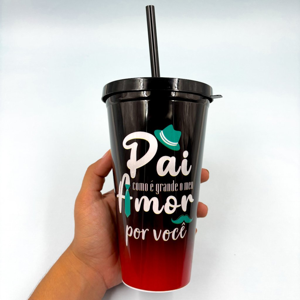 Copo Plástico c/ Canudo 600 Ml PAI Sortido - UND