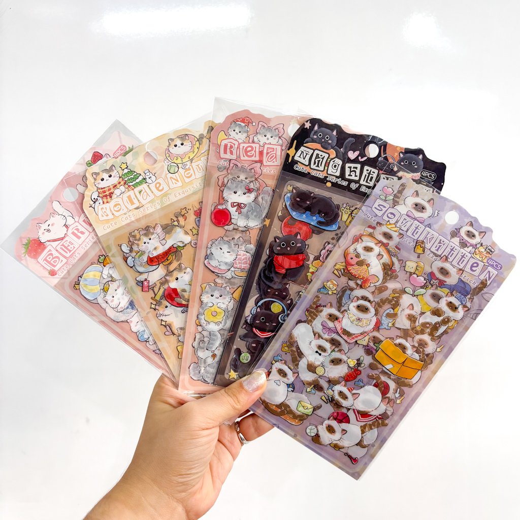 Pacote c/ 4 Cartelas Adesivo Gatinhos Cute - IMPORTADO - UND