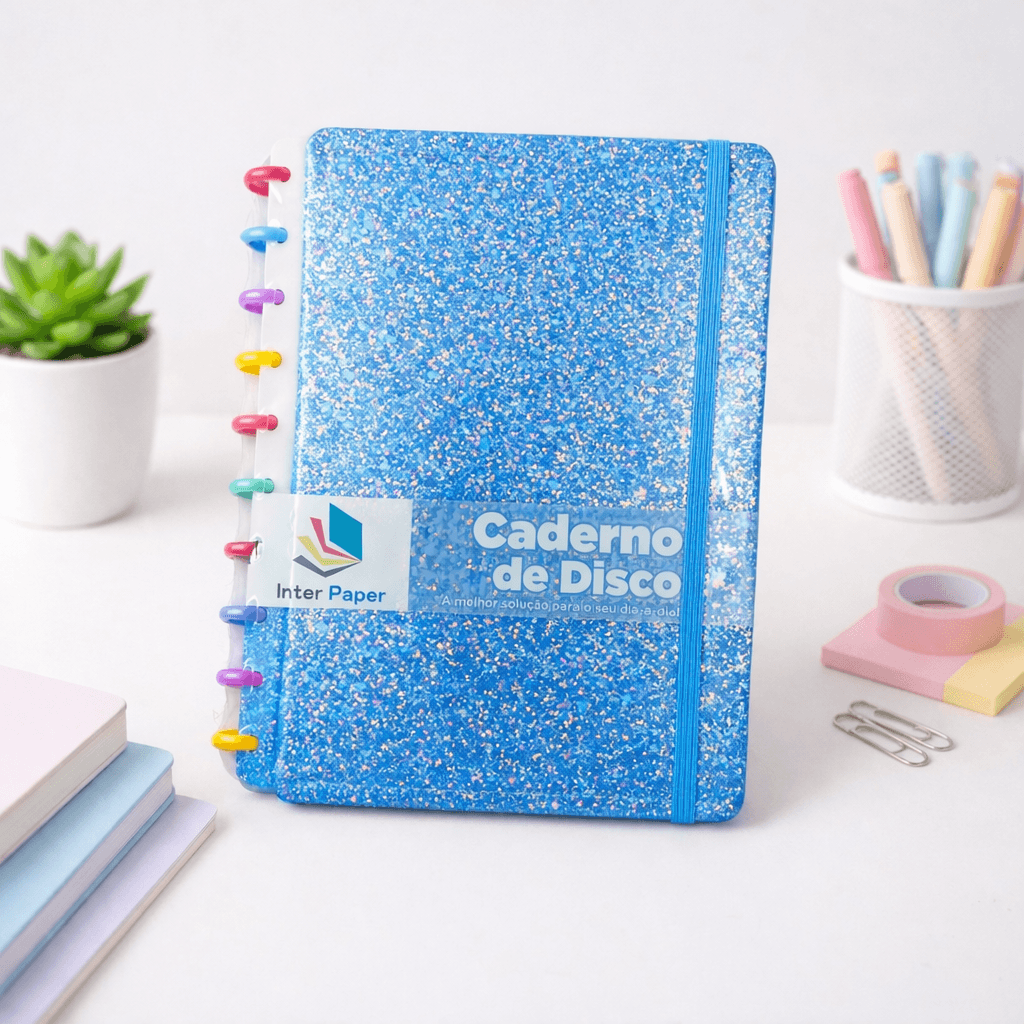 Caderno de Disco Glitter B5 80 Fls/10 Discos Colorido 25,5x18,5cm - IMPORTADO - UND