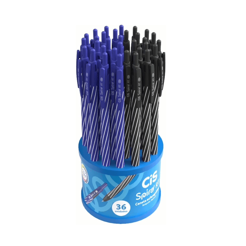 Caneta Esferográfica Spiro Retrátil Preta/Azul - CIS - UND