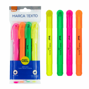 Marca Texto Fluorescente Gel 4 cores - BRW - BLISTER