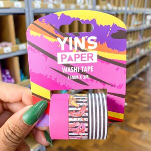 Fita Adesiva Washi Tape Banana Listras 15mm x 3m - YINS PAPER - BLISTER