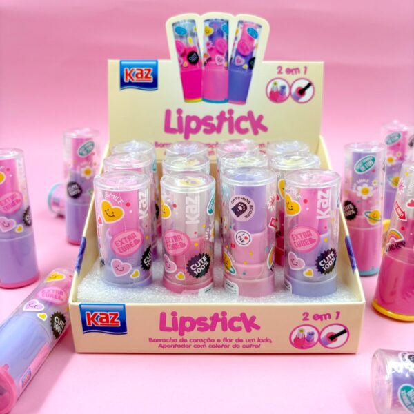Apontador Coletor c/ Borracha Lipstick Batom KAZ - CX 12 UND