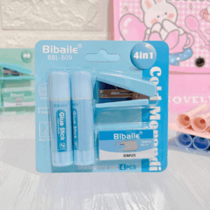 KIT Office Slin 4 Peças - Mini Grampeador + Grampo + Cola Bastão - IMPORTADO - BLISTER
