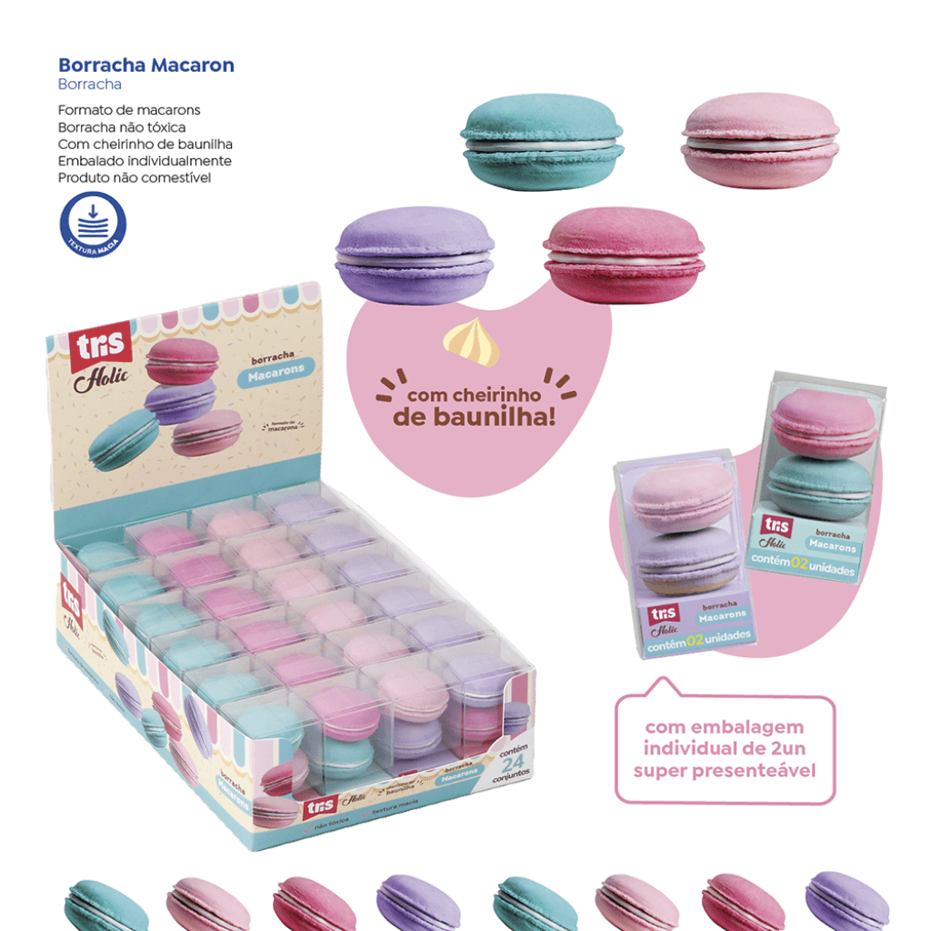 Borracha Macaron Holic Docinhos c/ Cheirinho - TRIS - CX 24 UND