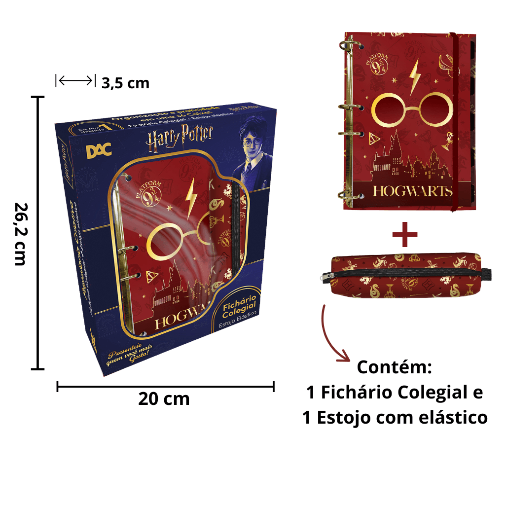 Kit Presenteável Fichário Colegial + Estojo Harry Potter - DAC