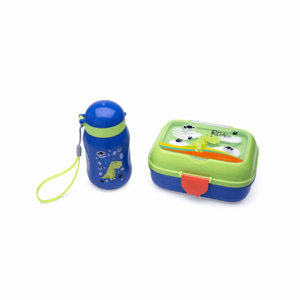 Kit Lanche Dino Garrafa + Marmita + Talher Leo e Leo
