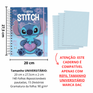 Caderno Smart Universitário 15 Divisórias Stitch 140 fls - DAC