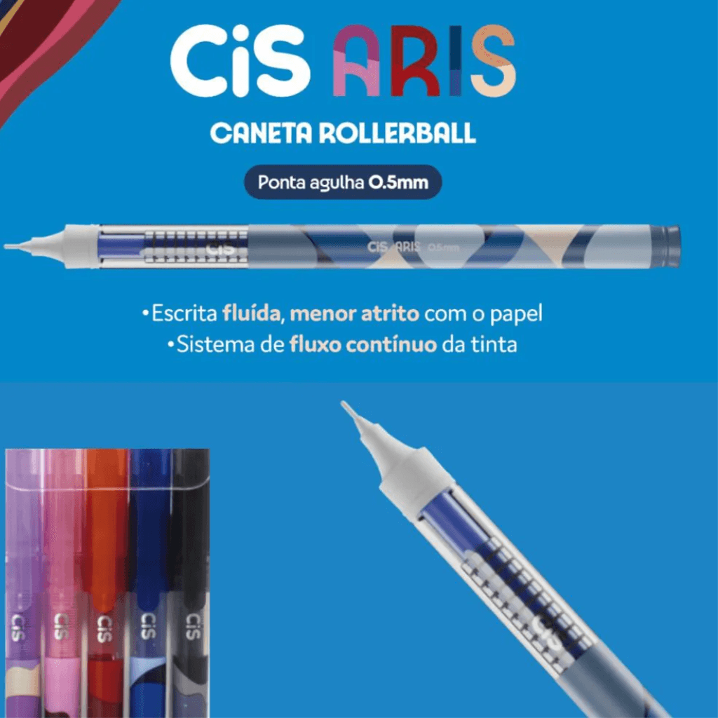 Caneta Roller Aris Ponta Agulha 0.5mm 5 Cores - CIS - BLISTER