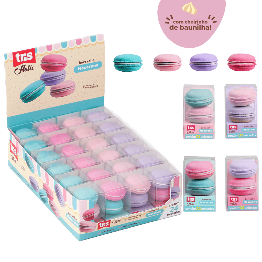 Borracha Macaron Holic Docinhos c/ Cheirinho - TRIS - BLISTER 2 UND