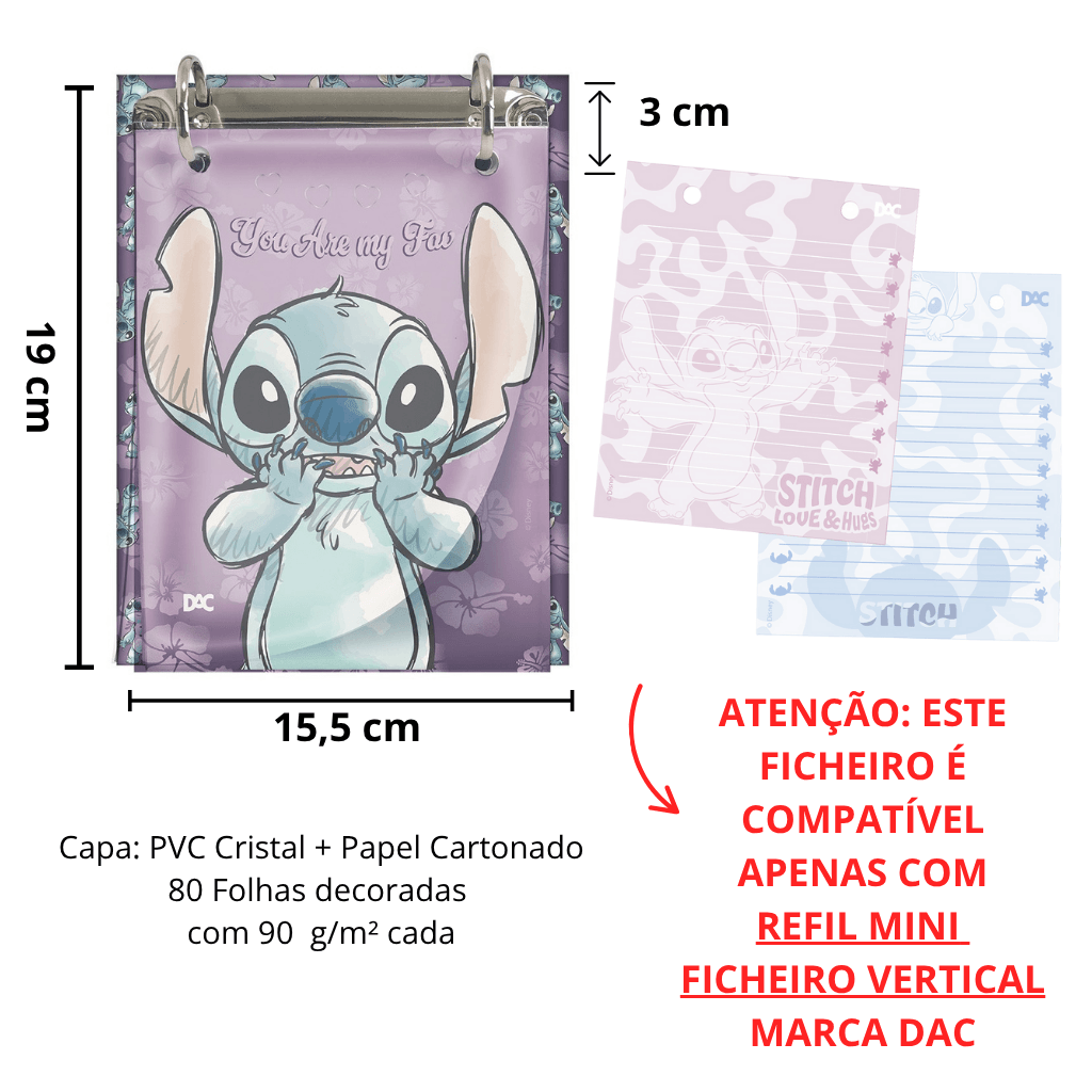 Porta Fichas Mini Fichário Vertical Stitch 80 fls - DAC
