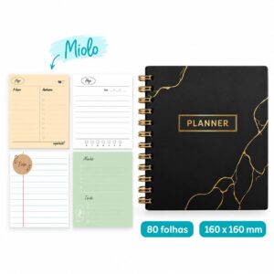 Planner Diário Black Gold 16x16 cm 80 Fls - SKYPAPER - UND