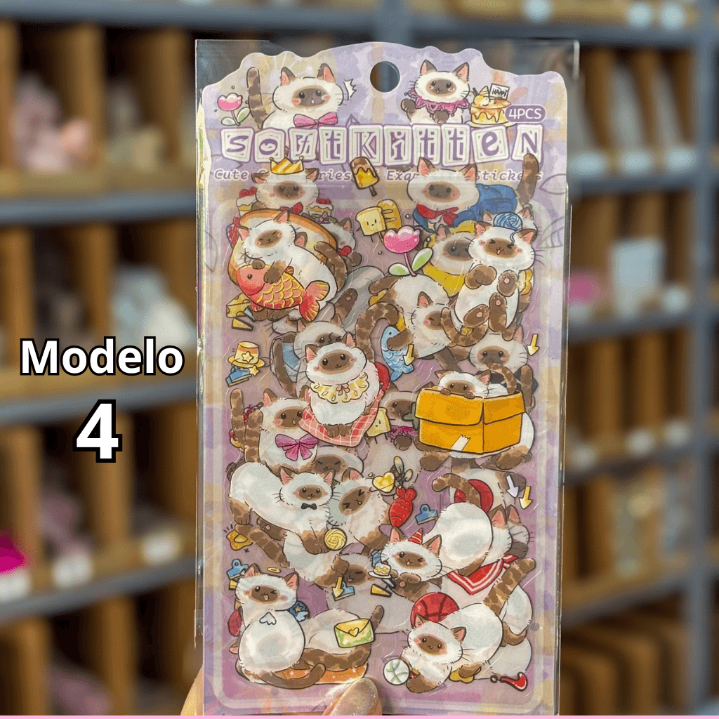 Pacote c/ 4 Cartelas Adesivo Gatinhos Cute - IMPORTADO - UND