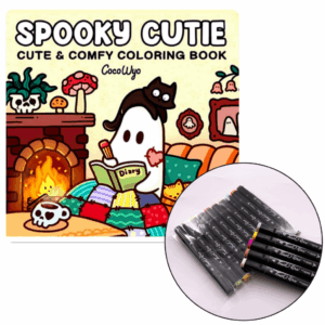 KIT Livro de Colorir Spooky Cutie Coco Wyo + 10 CANETAS TOUCH