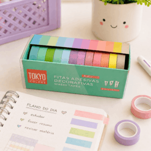 Caixinha c/ Fita Washi Tape Pastel Degradê 12 Cores - TOKYO DESIGN - BLISTER