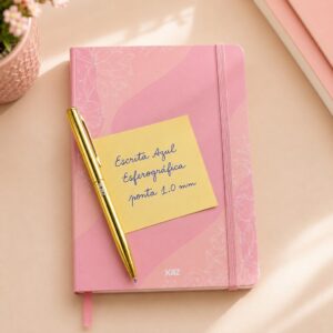 Caderno de Anotação Flores e Cerejas 80 fls 21x14,5cm + Caneta Dourada Luxo - KAZ - UND