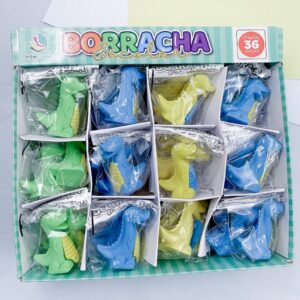 Borracha Fofa 3D Dinossauro - Pacote c/ 6 Und
