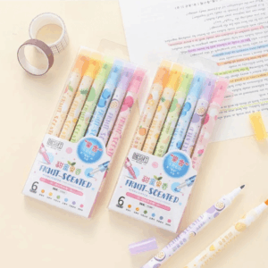 Marca Texto 2 Pontas Frutinhas c/ Cheirinho 6 Cores - BLISTER