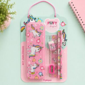 Kit Escolar Unicórnio 6 Peças - FOFY - BLISTER