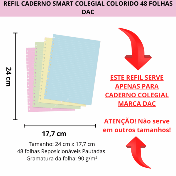 Refil Caderno Smart Colegial Colorido 48 Folhas DAC