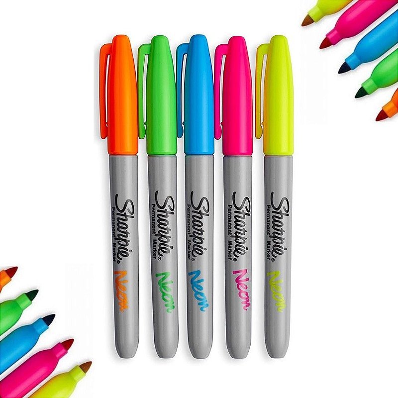 Marcador Permanente Fino 5 Cores Neon Sharpie