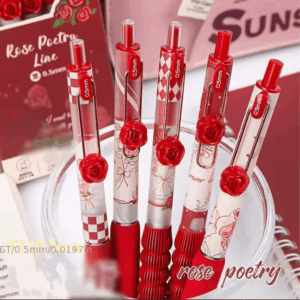 kit Caneta PREMIUM Flor Rosa 5 UND - IMPORTADO - BLISTER