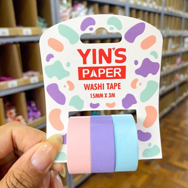 Fita Adesiva Washi Tape Color Pastel 15mm x 3m - YINS PAPER - BLISTER