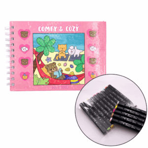 KIT Livro de Colorir Comfy and Cozy Pink Capa Dura - CIRANDA + 10 CANETAS TOUCH