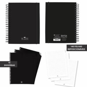 Caderno Smart Universitário 15 Divisórias All Black 140 fls - DAC