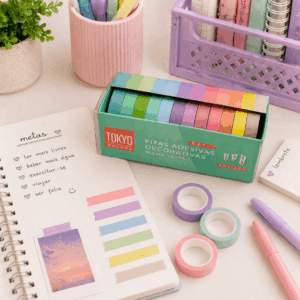 Caixinha c/ Fita Washi Tape Pastel Degradê 12 Cores - TOKYO DESIGN - BLISTER