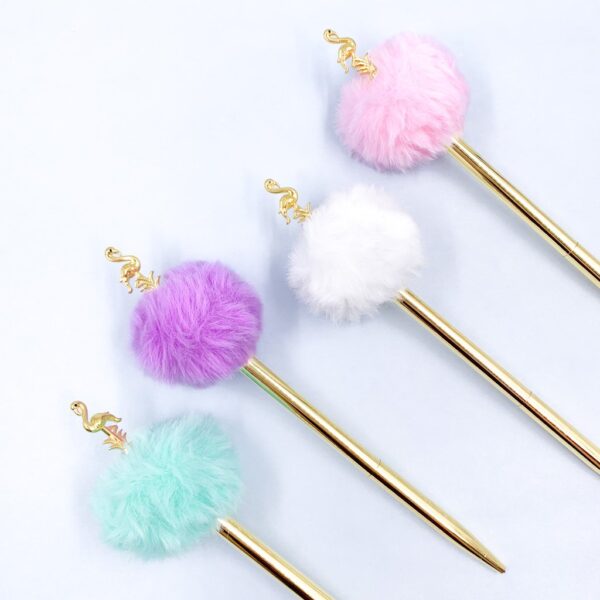 Caneta Metálica Pompom Flamingo