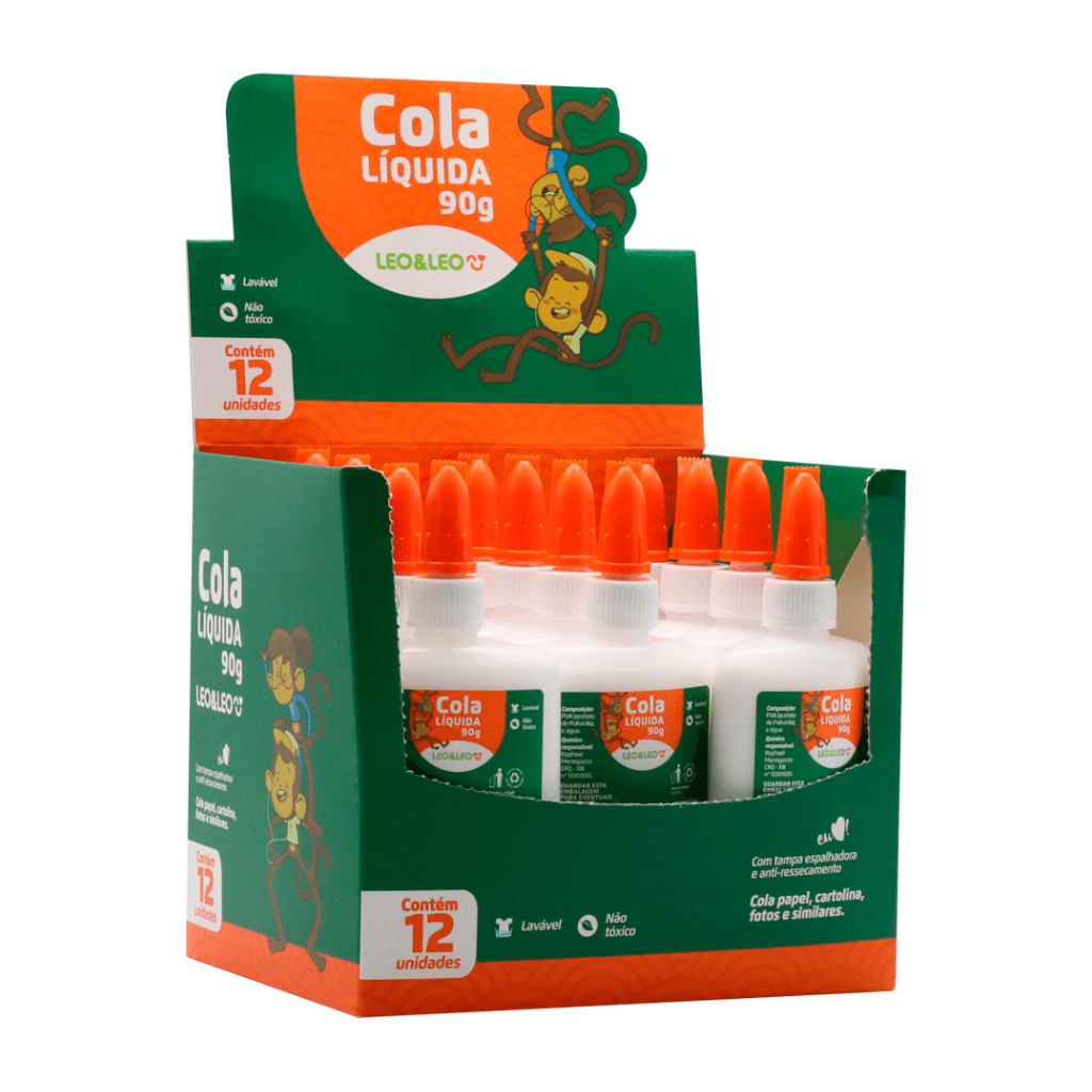 Cola Branca Escolar Liquida 90 G - LEO e LEO - CX 12 UND