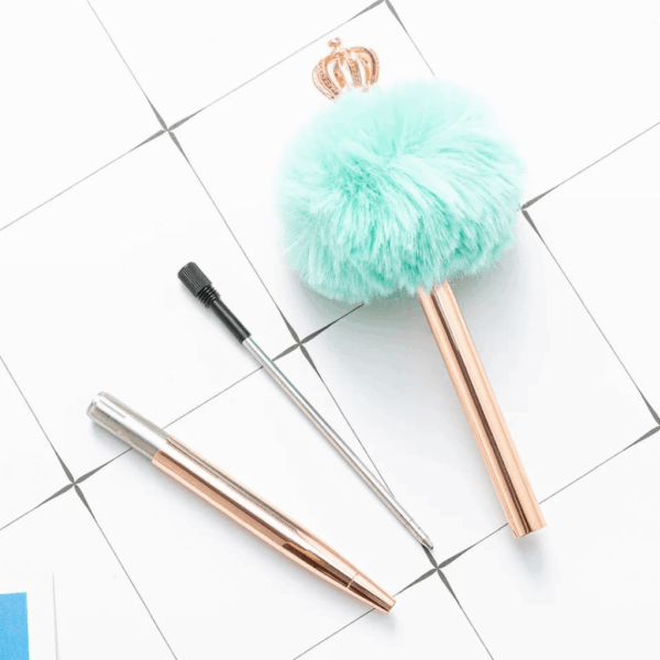 Caneta Metálica Luxo Pompom Coroa