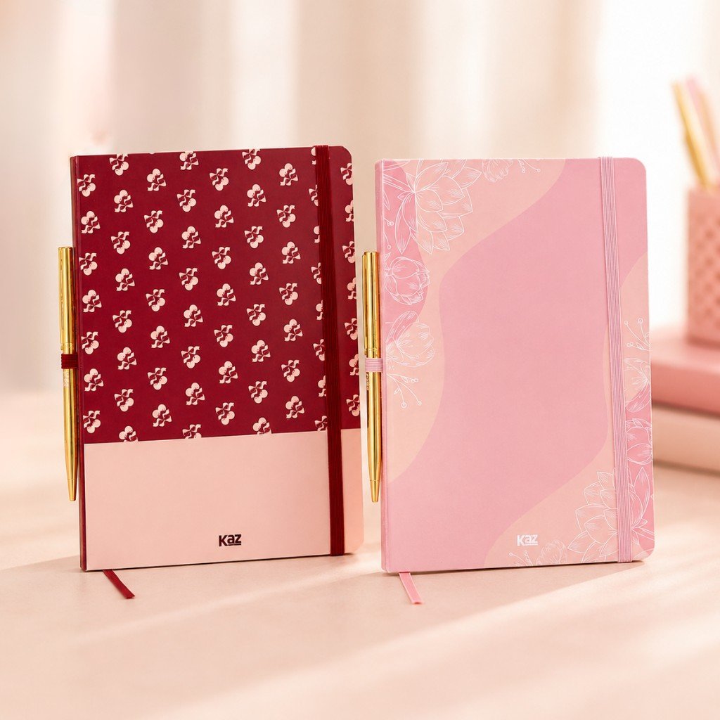 Caderno de Anotação Flores e Cerejas 80 fls 21x14,5cm + Caneta Dourada Luxo - KAZ - UND