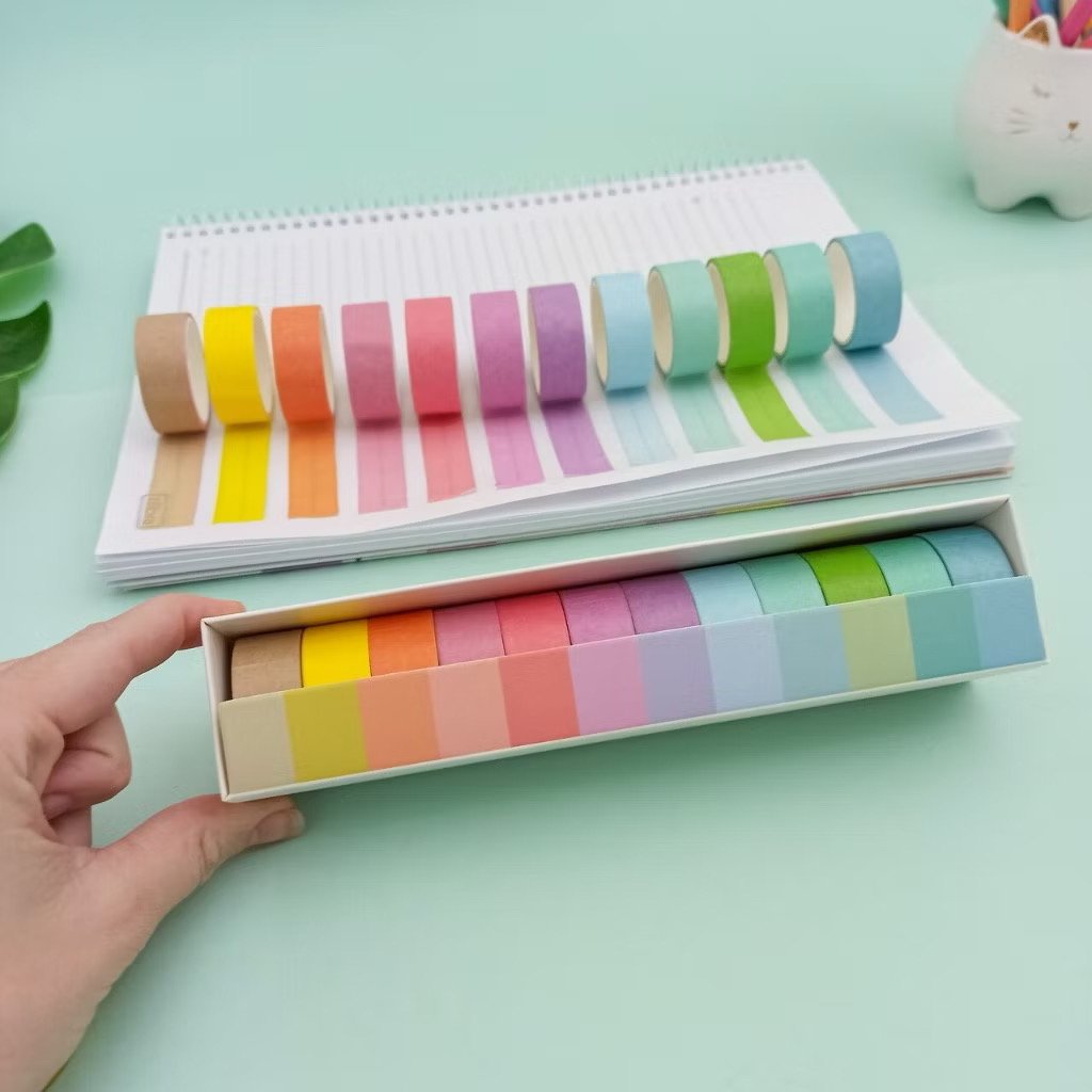 Caixinha c/ 12 Fitas Washi Tapes Pastel Degradê 15mmx2m - IMPORTADO - UND