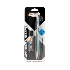 Kit Lapiseira Técnica Metálica Azul 0.7mm + Grafite - BRW - BLISTER