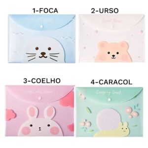 Pasta Envelope Transparente A4 Bichinhos Fofos