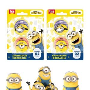 Kit Apontador Depósito + Borracha Minions TRIS - Blister 2 Peças